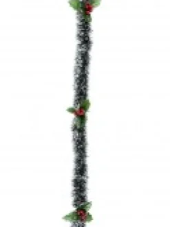 Christmas Warehouse White Tip Pine Needle With Holly Christmas Tinsel Garland - 2.7M> Tinsel