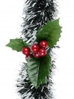 Christmas Warehouse White Tip Pine Needle With Holly Christmas Tinsel Garland - 2.7M><noscript><img width=