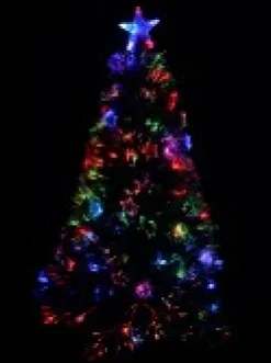 Christmas Warehouse White Tips With Baubles & Stars Rotating Fibre Optic Christmas Tree - 1.2M> Fibre Optic Christmas Trees