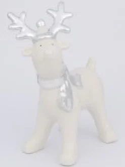 Christmas Warehouse White Winter Reindeer With Scarf Ceramic Christmas Ornament - 14Cm><noscript><img width=