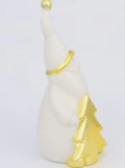 Christmas Warehouse White Winter Santa With Gold Tree Ceramic Christmas Ornament - 15Cm> Ceramic Christmas Ornaments
